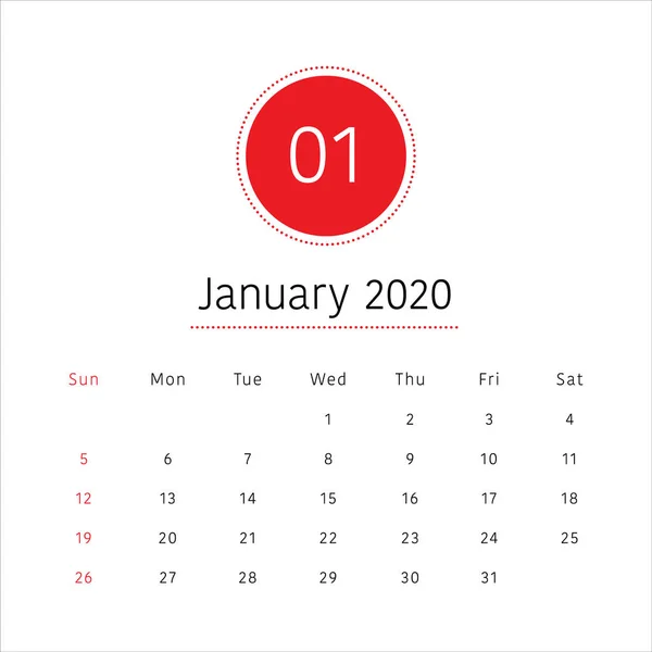 2020年1月 デスクカレンダーベクトルイラスト — ストックベクタ