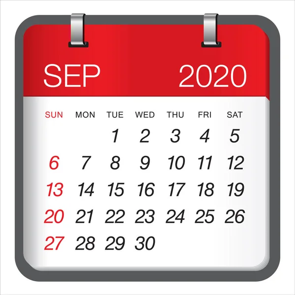 Вересень 2020 місячний календар Векторні ілюстрації — стоковий вектор