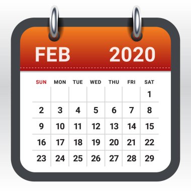 Şubat 2020 aylık takvim vektör illüstrasyon