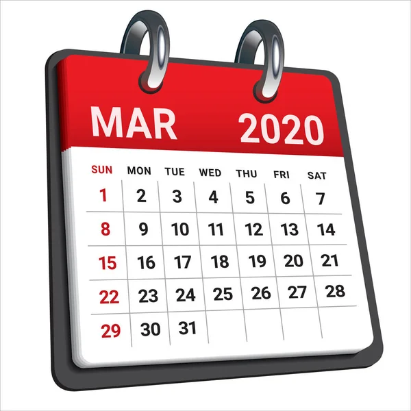 Березень 2020 місячний календар Векторні ілюстрації — стоковий вектор