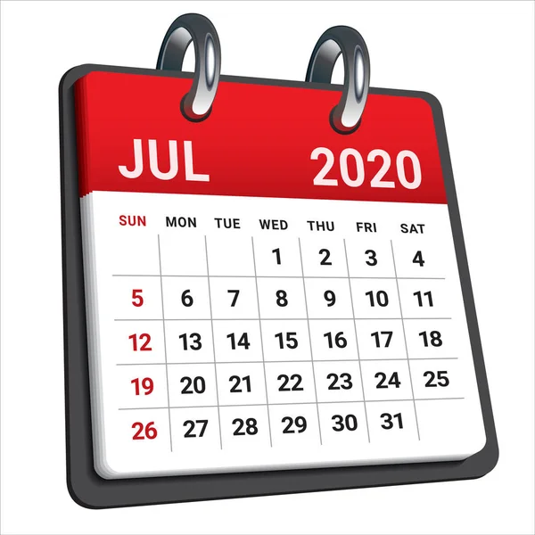 2020年7月月カレンダーベクトルイラスト — ストックベクタ