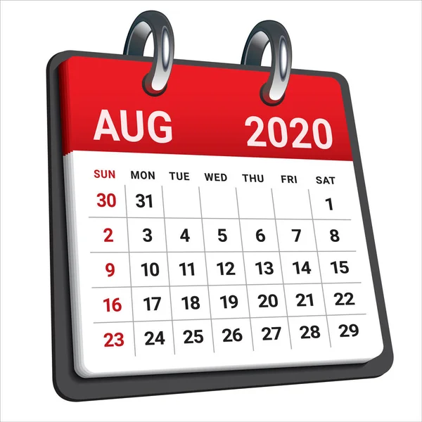 2020年8月月月カレンダーベクトルイラスト — ストックベクタ