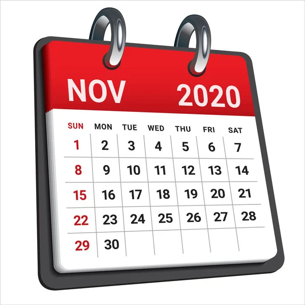 Листопад 2020 місячний календар Векторні ілюстрації — стоковий вектор