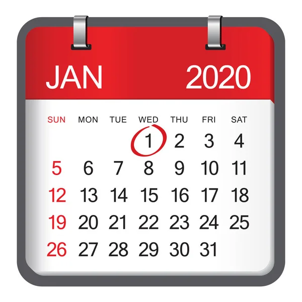 Fechar o primeiro dia do ano 2020 no calendário . — Vetor de Stock