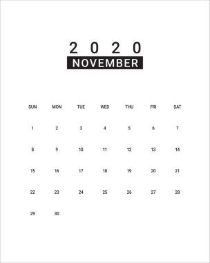 Kasım 2020 masa takvimi vektör illüstrasyon