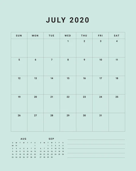 July 2020 desk calendar vector illustration — Stock Vector