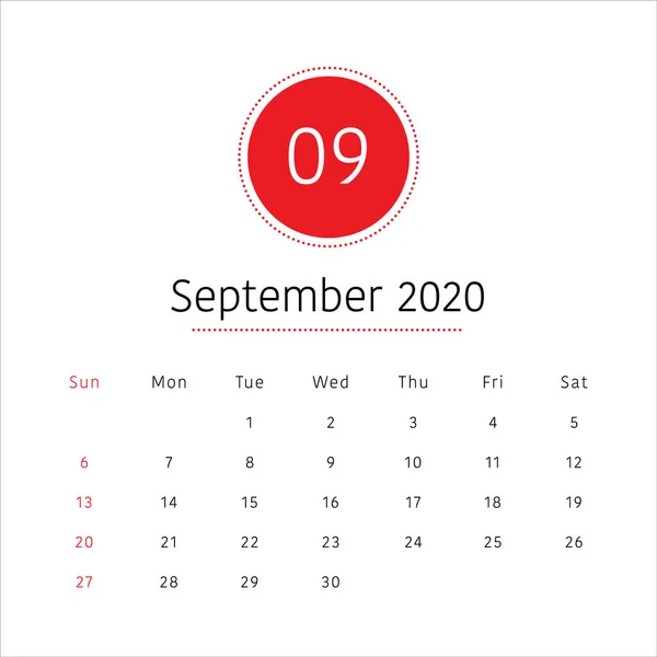 2020年9月 デスクカレンダーベクトルイラスト — ストックベクタ