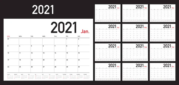Anno 2021 Scrivania Calendario Vettoriale Illustrazione Design Semplice Pulito — Vettoriale Stock