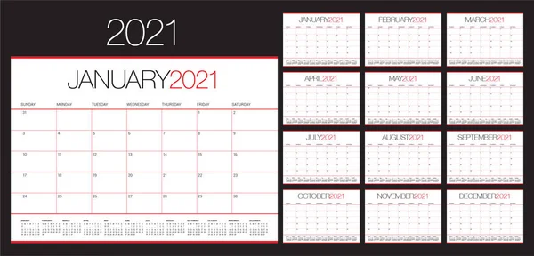 Anno 2021 Scrivania Calendario Vettoriale Illustrazione Design Semplice Pulito — Vettoriale Stock