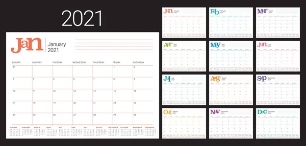 Yıl 2021 Masa Takvimi Vektör Çizimi Basit Temiz Tasarım Vektör Grafikler