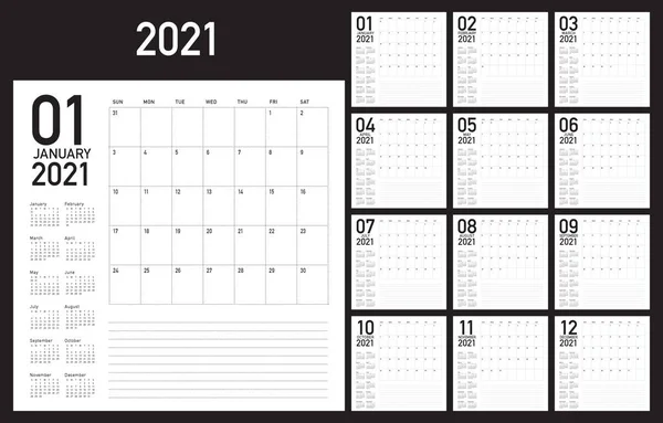 2021 Год Настольный Календарь Векторная Иллюстрация Простой Чистый Дизайн Лицензионные Стоковые Иллюстрации