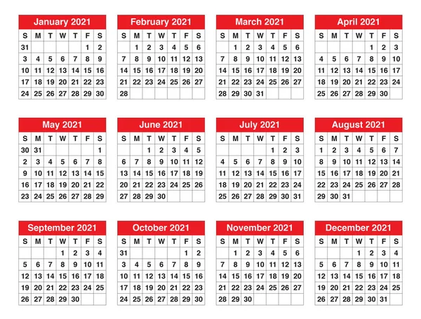 Année 2021 Modèle Conception Vectorielle Calendrier Conception Simple Propre — Image vectorielle