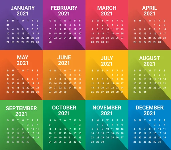 Anno 2021 Modello Progettazione Vettoriale Del Calendario Design Semplice Pulito — Vettoriale Stock
