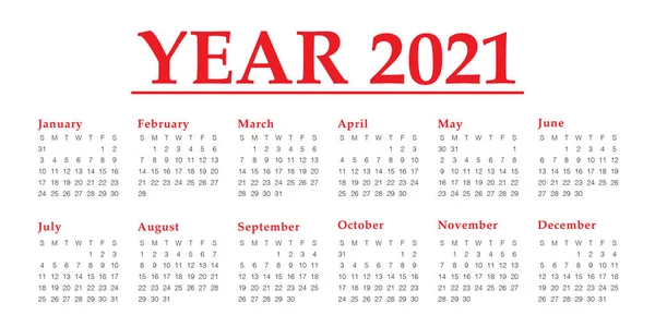 2021 Год Шаблон Векторного Дизайна Календаря Простой Чистый Дизайн — стоковый вектор