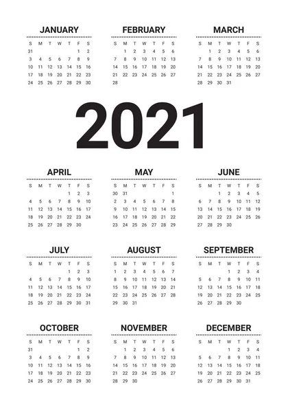 Anno 2021 Modello Progettazione Vettoriale Del Calendario Design Semplice Pulito — Vettoriale Stock