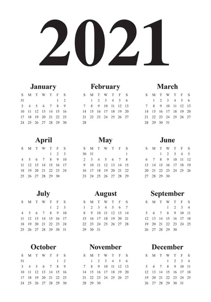 2021年カレンダーベクトルデザインテンプレート シンプルかつきれいなデザイン — ストックベクタ
