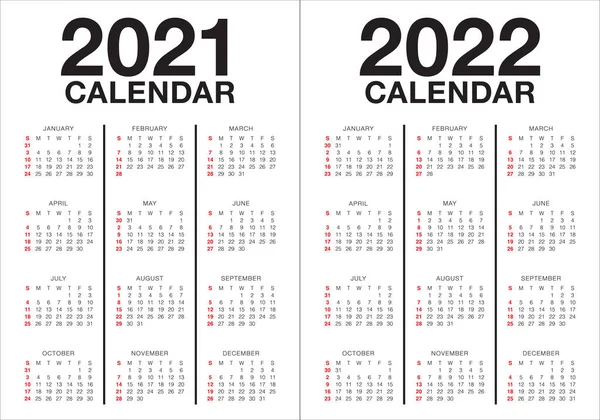 Año 2021 2022 Plantilla Diseño Vectores Calendario Diseño Simple Limpio — Vector de stock