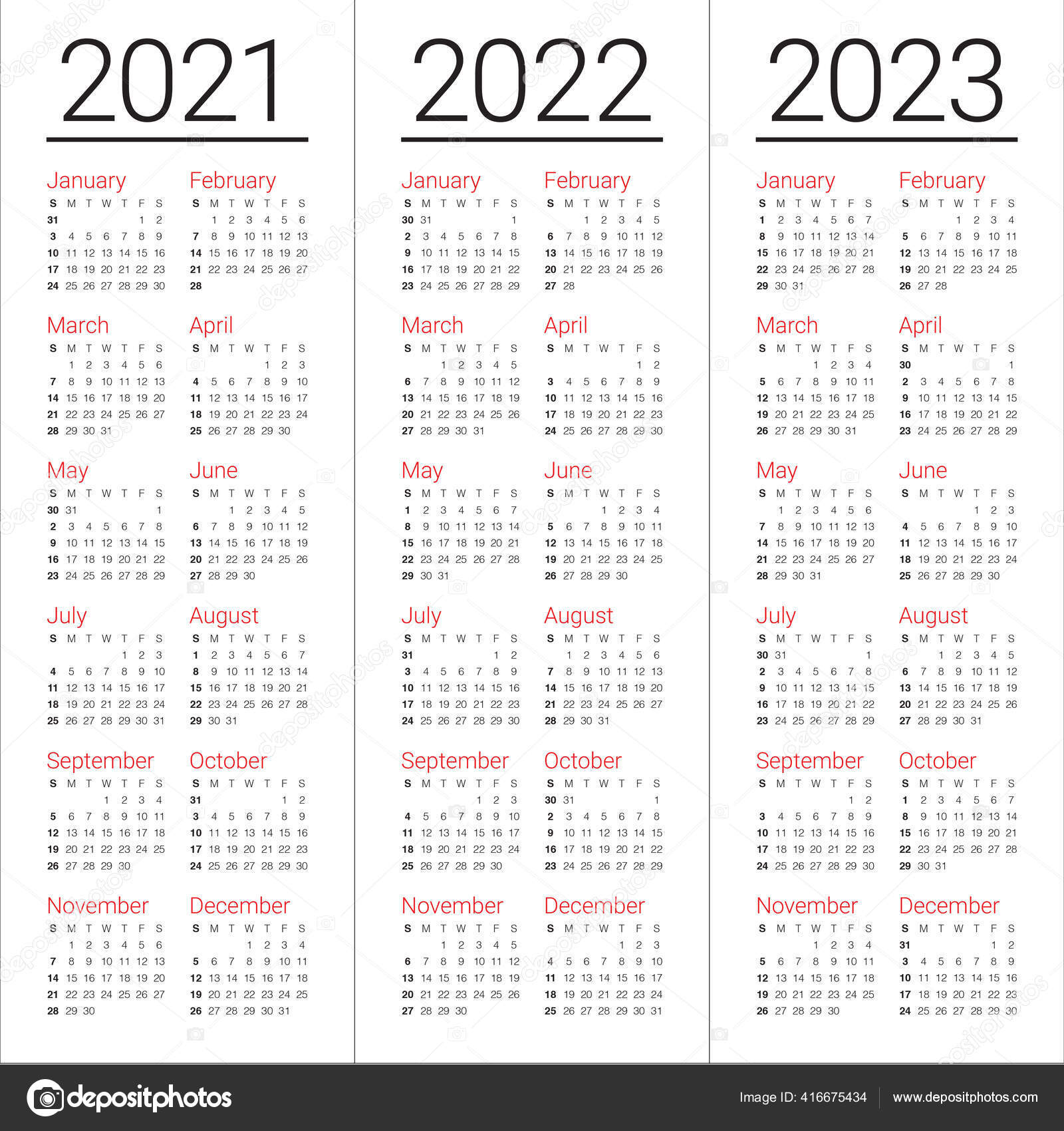 Year 2021 2022 2023 Calendar Vector Design Template Simple Clean Stock Vector Image By ©Dolphfynlow #416675434