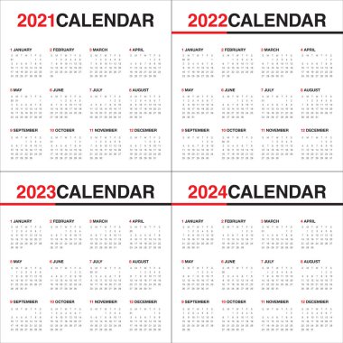 Yıl 2021 2022 2023 takvim vektör tasarım şablonu, basit ve temiz tasarım