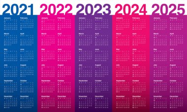 Yıl 2021 2022 2023 2024 Takvim vektör tasarım şablonu, basit ve temiz tasarım