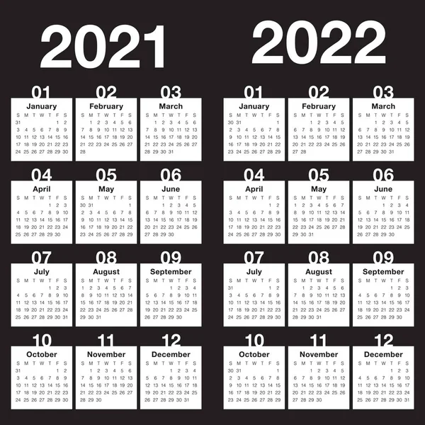 Year 2021 2022 Calendar Vector Design Template Simple Clean Design — Stock Vector