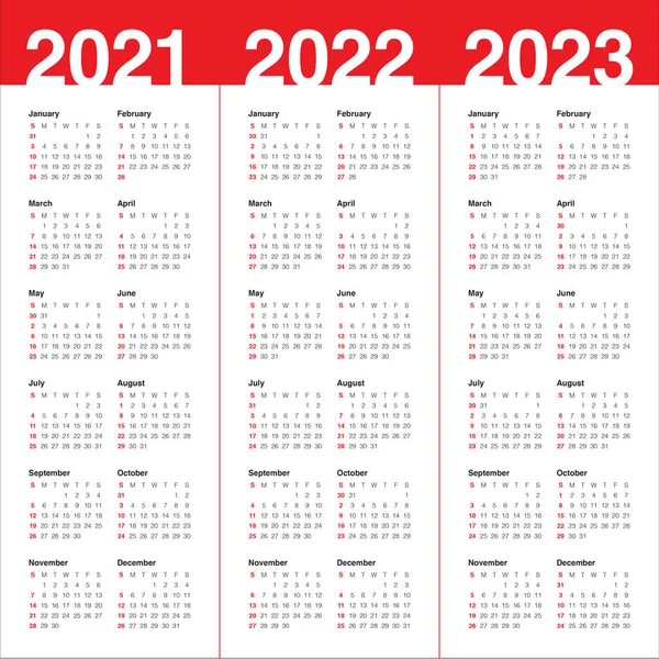 2021 2022 2023 Modelo Design Vetor Calendário Design Simples Limpo — Vetor de Stock