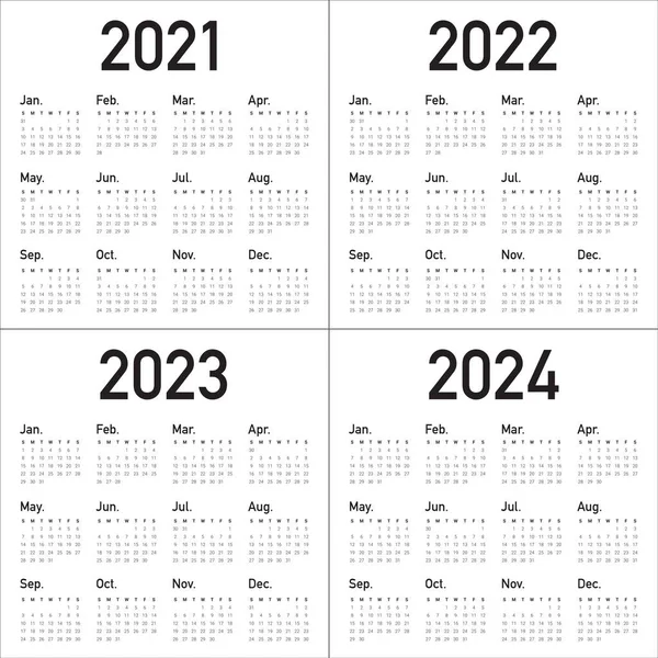 Anno 2021 2022 2023 2024 Calendario Modello Progettazione Vettoriale Design — Vettoriale Stock