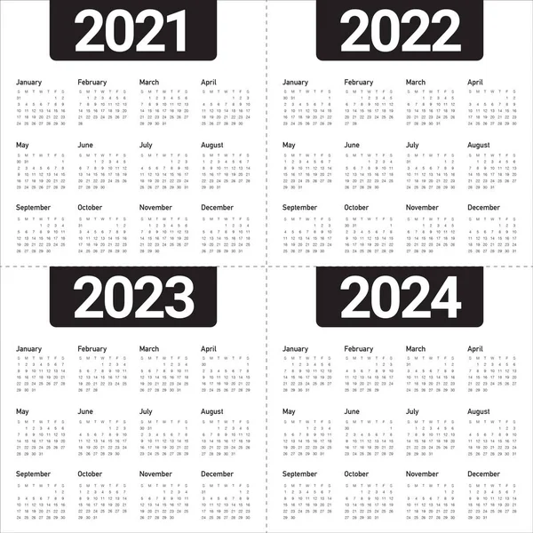 Anno 2021 2022 2023 2024 Calendario Modello Progettazione Vettoriale Design — Vettoriale Stock
