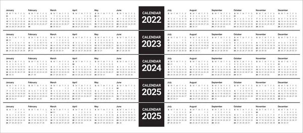 2021 2022 2023 2024 2025 Kalender Vektor Design Skabelon Enkel – Stock-vektor