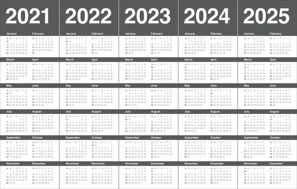 2021 2022 2023 2024 2025 Modelo Design Vetor Calendário Design — Vetor de Stock