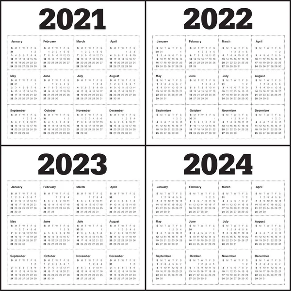 Année 2021 2022 2023 2024 Modèle Conception Vectorielle Calendrier Conception Illustrations De Stock Libres De Droits