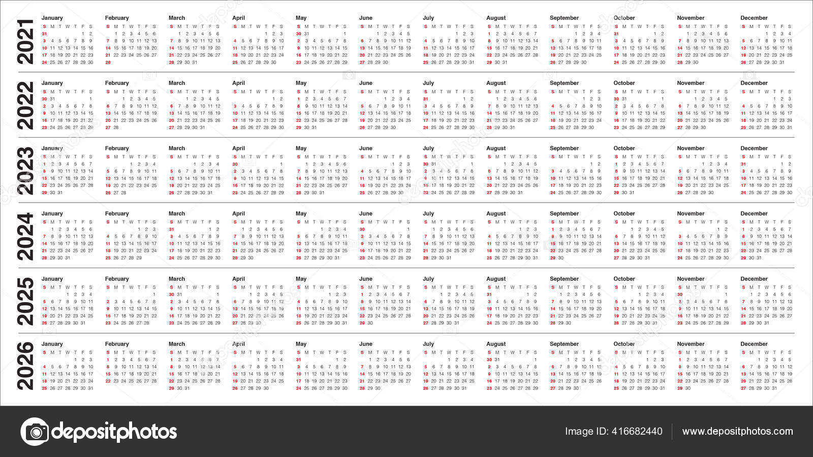 Year 21 22 23 24 25 26 Calendar Vector Design Stock Vector Image By C Dolphfynlow