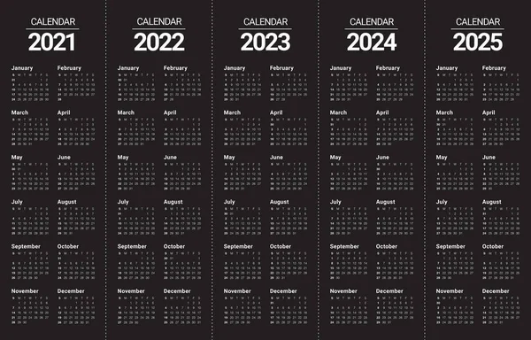 2021 2022 2023 2024 2025 Kalender Vektor Design Mall Enkel — Stock vektor