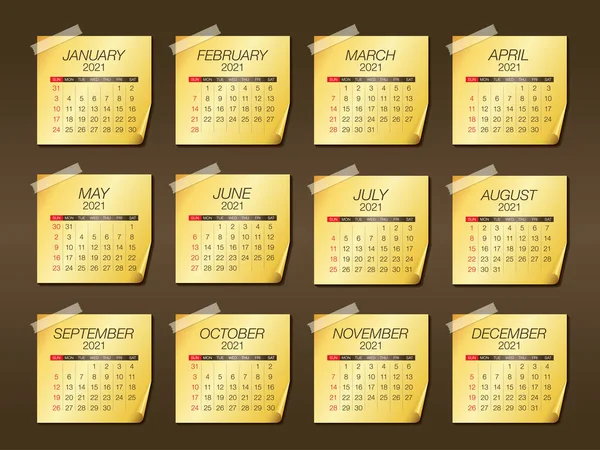 Year 2021 Monthly Calendar Vector Illustration Simple Clean Design — Stock Vector