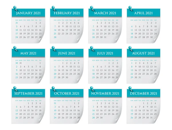 Έτος 2021 Μηνιαία Απεικόνιση Διάνυσμα Ημερολόγιο Απλό Και Καθαρό Σχεδιασμό — Διανυσματικό Αρχείο