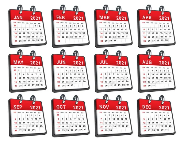 Rok 2021 Miesięczny Wektor Kalendarza Ilustracja Prosty Czysty Projekt — Wektor stockowy