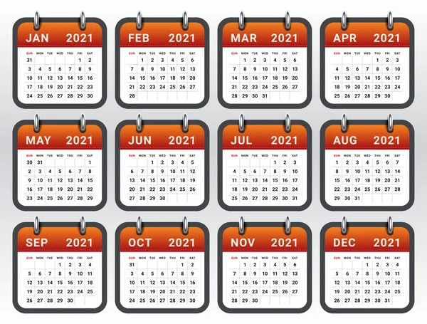 Anno 2021 Calendario Mensile Illustrazione Vettoriale Design Semplice Pulito Illustrazioni Stock Royalty Free