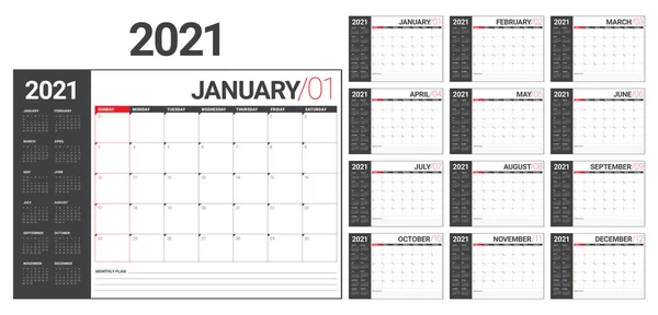 Anno 2021 Scrivania Calendario Vettoriale Illustrazione Design Semplice Pulito Vettoriale Stock