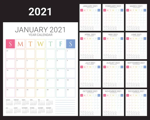 2021 Год Настольный Календарь Векторная Иллюстрация Простой Чистый Дизайн Лицензионные Стоковые Векторы