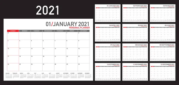 Año 2021 Escritorio Calendario Vector Ilustración Diseño Simple Limpio — Vector de stock