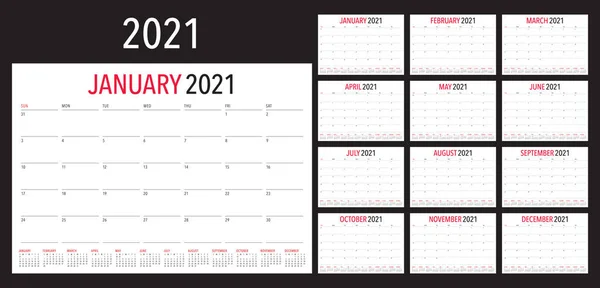 Année 2021 Illustration Vectorielle Calendrier Bureau Conception Simple Propre Illustration De Stock