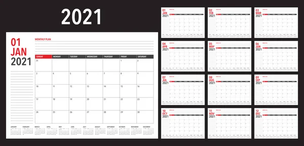 Año 2021 Escritorio Calendario Vector Ilustración Diseño Simple Limpio — Vector de stock