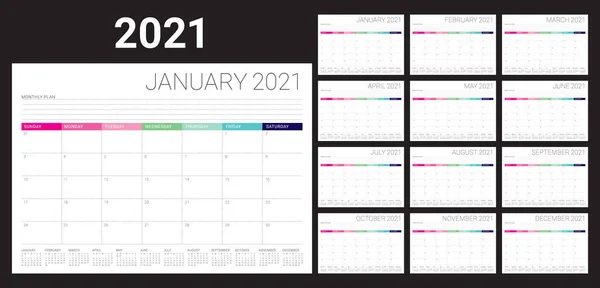 2021 Год Настольный Календарь Векторная Иллюстрация Простой Чистый Дизайн Векторная Графика