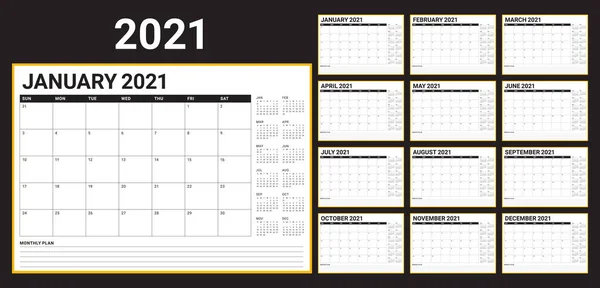 Anno 2021 Scrivania Calendario Vettoriale Illustrazione Design Semplice Pulito Vettoriali Stock Royalty Free