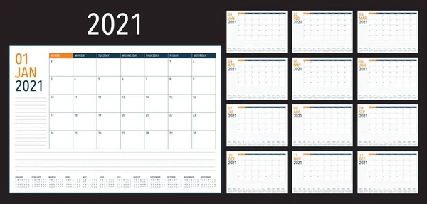 Année 2021 Illustration Vectorielle Calendrier Bureau Conception Simple Propre Vecteurs De Stock Libres De Droits