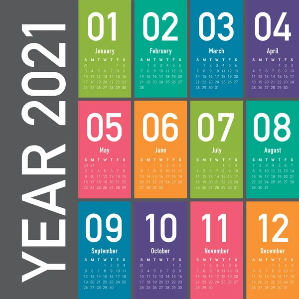 2021 Год Шаблон Векторного Дизайна Календаря Простой Чистый Дизайн Стоковый вектор