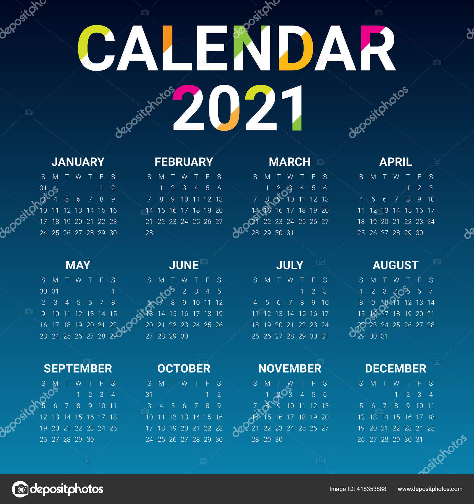Year 21 Calendar Vector Design Template Simple Clean Design Stock Vector Image By C Dolphfynlow