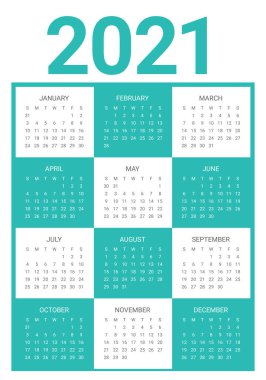 Yıl 2021 takvim vektör tasarım şablonu, basit ve temiz tasarım