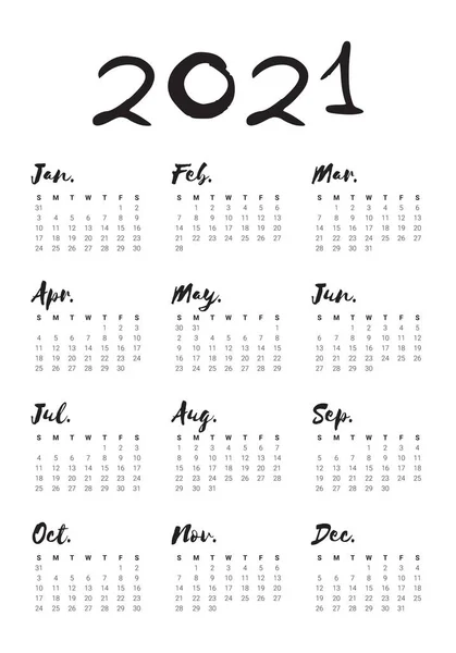 Jahr 2021 Kalendervektordesign Vorlage Einfaches Und Sauberes Design — Stockvektor
