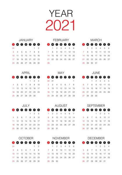 2021 Kalender Vektor Design Mall Enkel Och Ren Design — Stock vektor